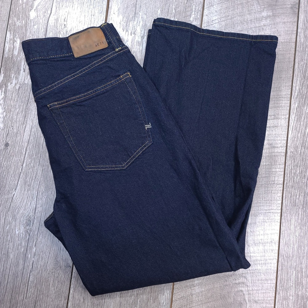 AE77 Stovepipe Jeans Women 12 Short Indigo Blue High Rise Wide Leg Baggy Denim